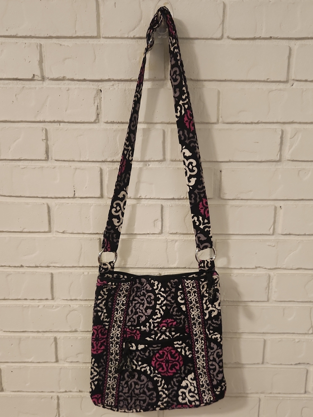 Vera Bradley Quilted Floral Crossbody Bag in Black, Pink & Gray - Picture 1 of 7